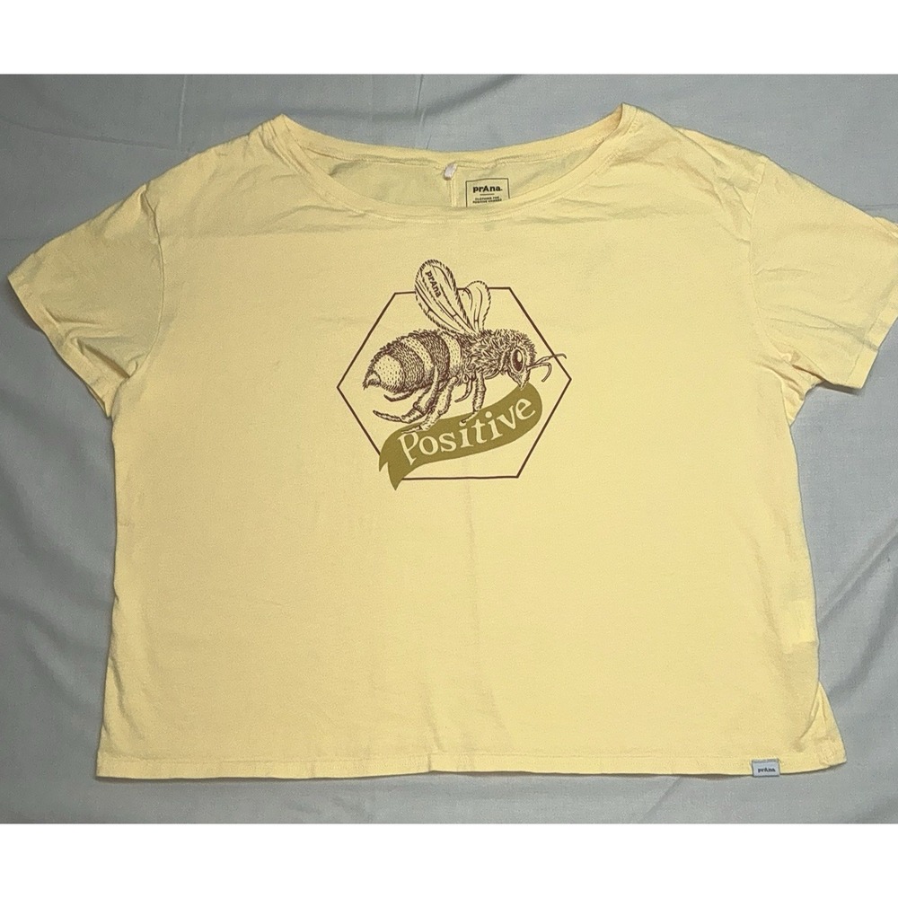 prAna Womens Organic Cotton Graphic Bee 🐝 Positive Crop Top Size L